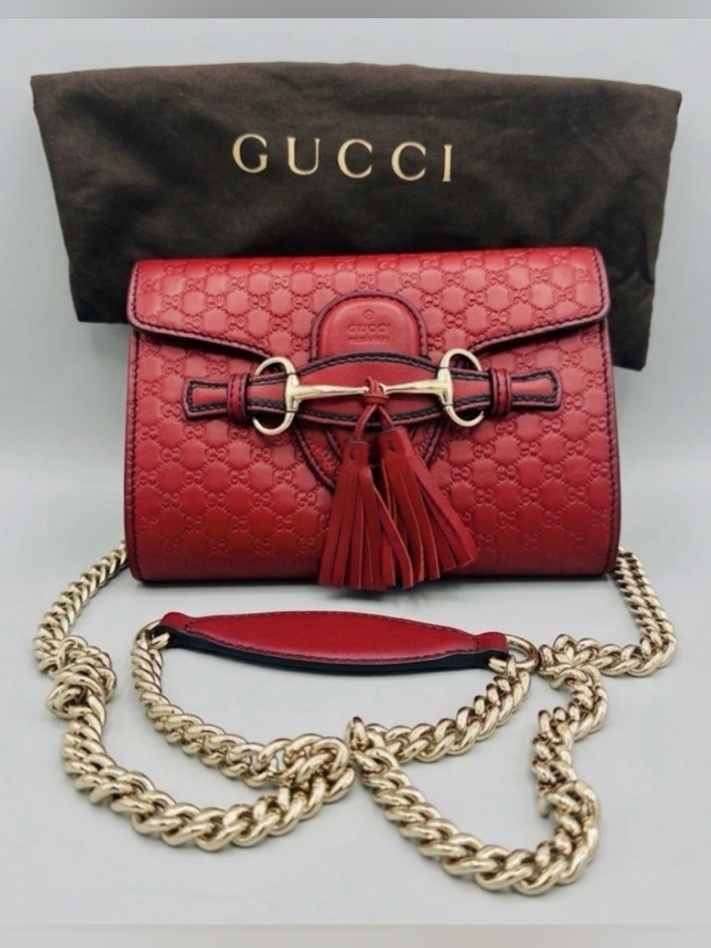 Gucci Rosso Micro Guccissima Emily Red Leather Gold Chain Shoulder Bag